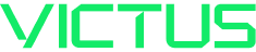VICTUS is written in bold, uppercase, geometric green letters on a transparent background.