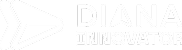Stylized white triangular arrow logo next to the words “DIANA INNOVATOR” in bold uppercase letters on a black background.
